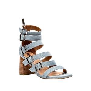 NEW CORKYS FOOTWEAR women's buckle down heel sandals in denim